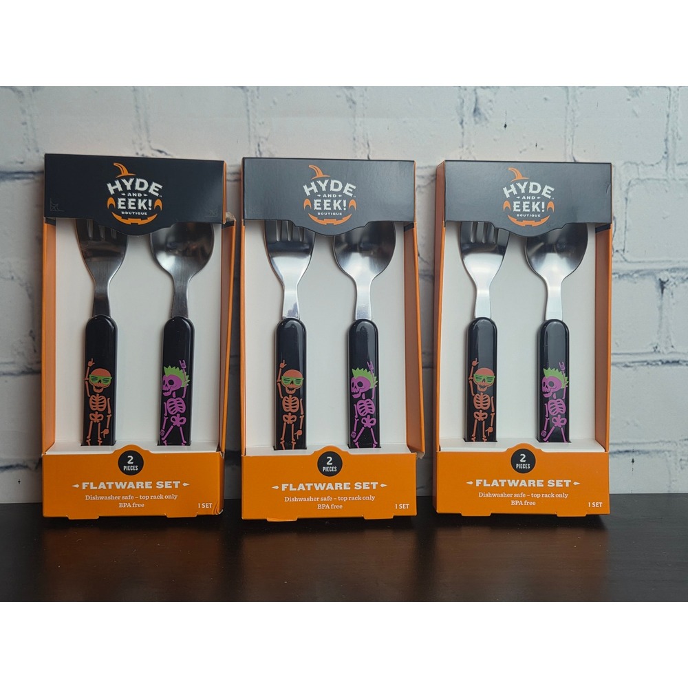 Hyde and EEK! Boutique Halloween Skeleton Flatware Set 3pk Kids Fork Spoon 6pcs